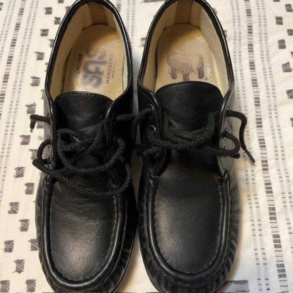 SAS Siesta Walking Shoes Women's Size 8M Black Leather Lace Up Made In USA